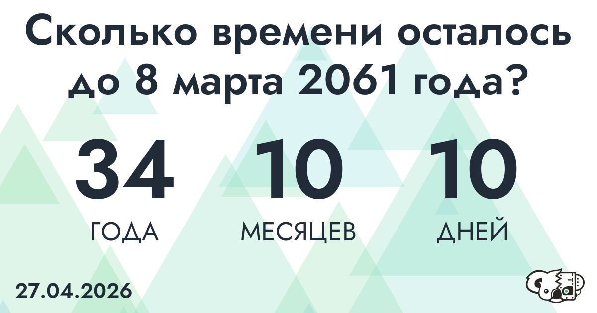 Сколько времени осталось до 8 марта 2061 года