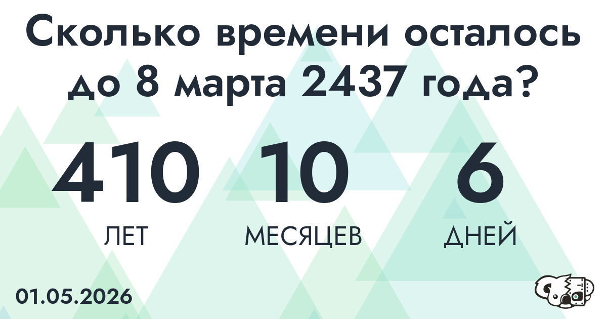 Сколько времени осталось до 8 марта 2437 года
