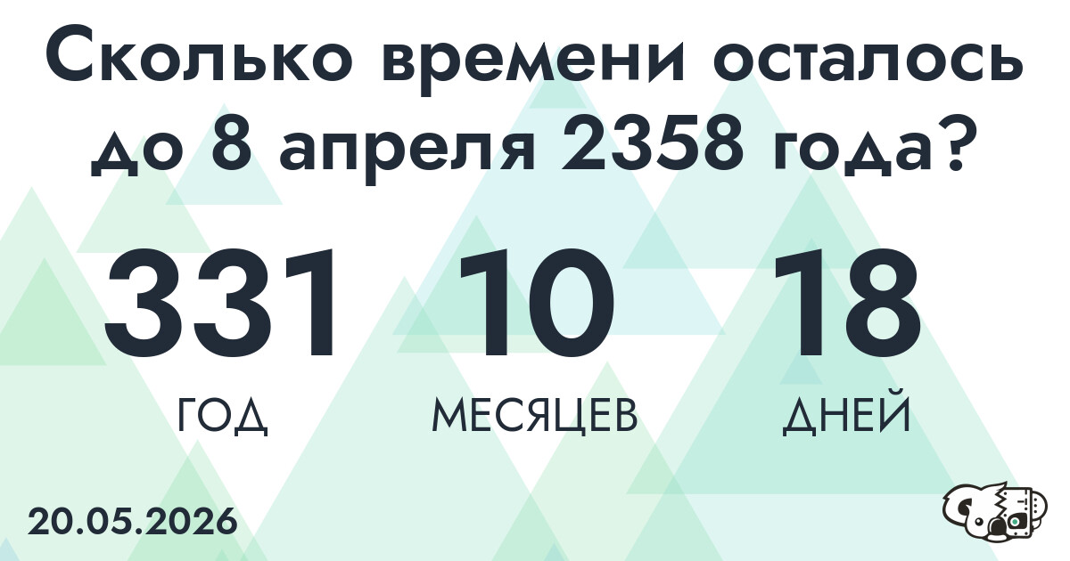 Сколько времени осталось до 8 апреля 2358 года