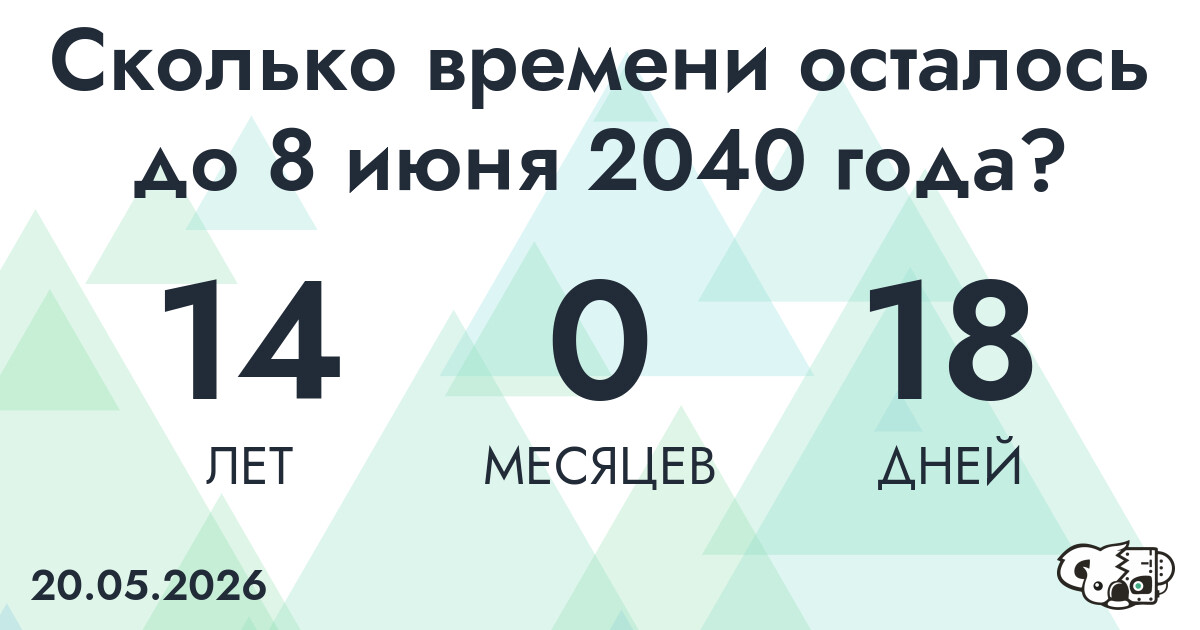 Сколько времени осталось до 8 июня 2040 года