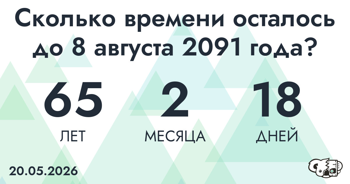 Сколько времени осталось до 8 августа 2091 года