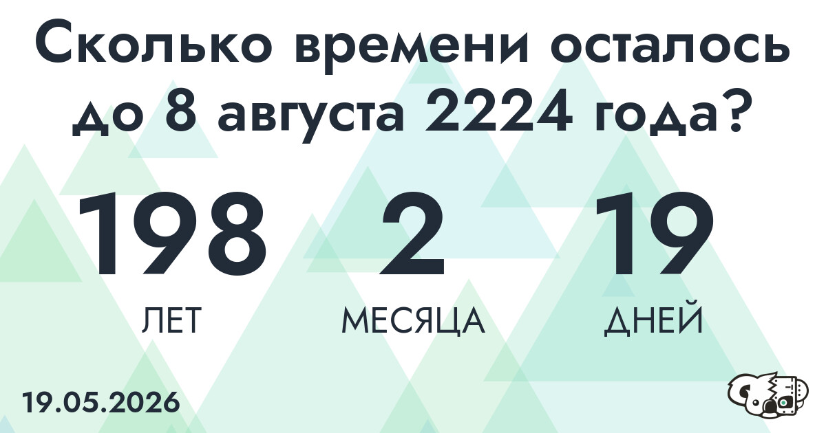 Сколько времени осталось до 8 августа 2224 года