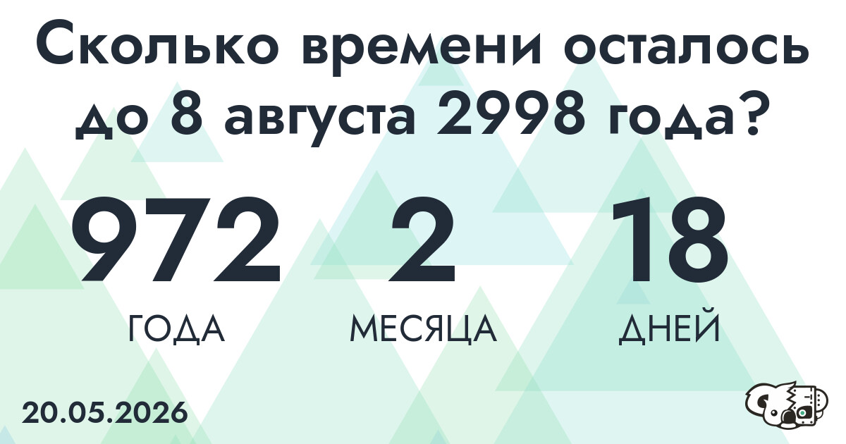 Сколько времени осталось до 8 августа 2998 года