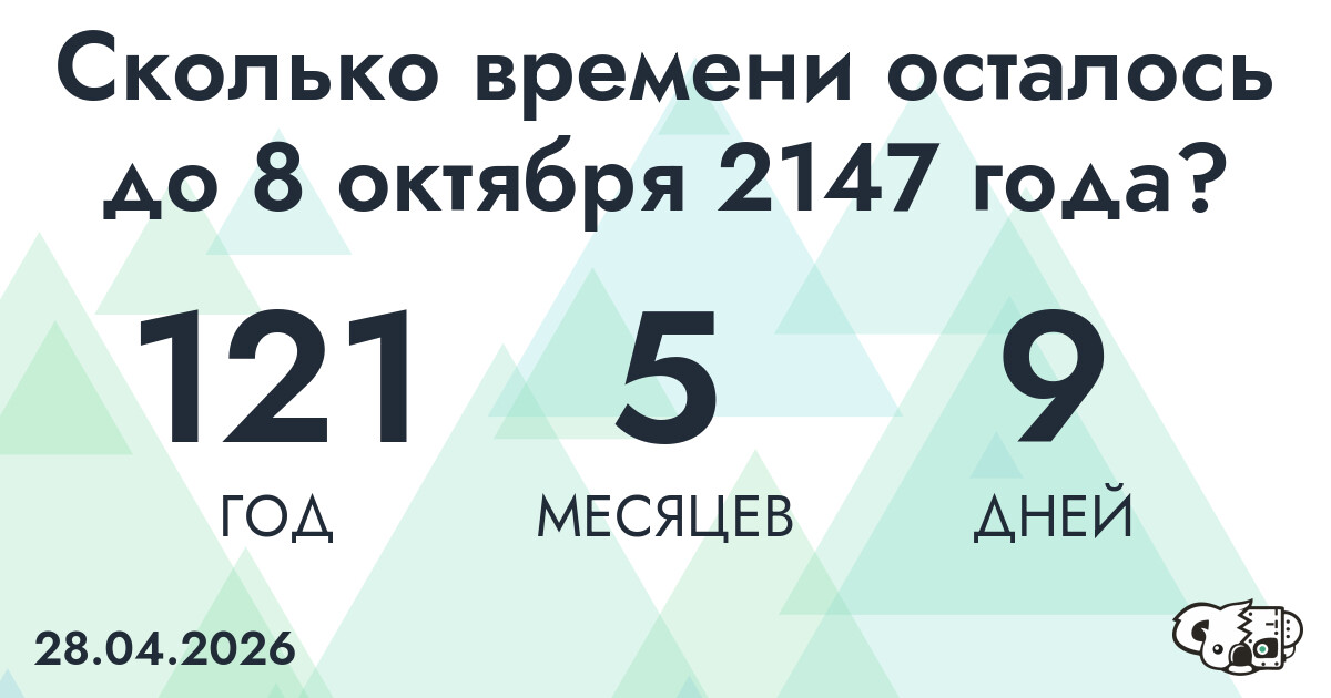 Сколько времени осталось до 8 октября 2147 года