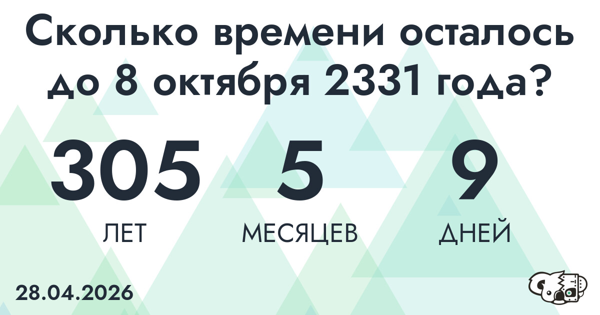 Сколько времени осталось до 8 октября 2331 года