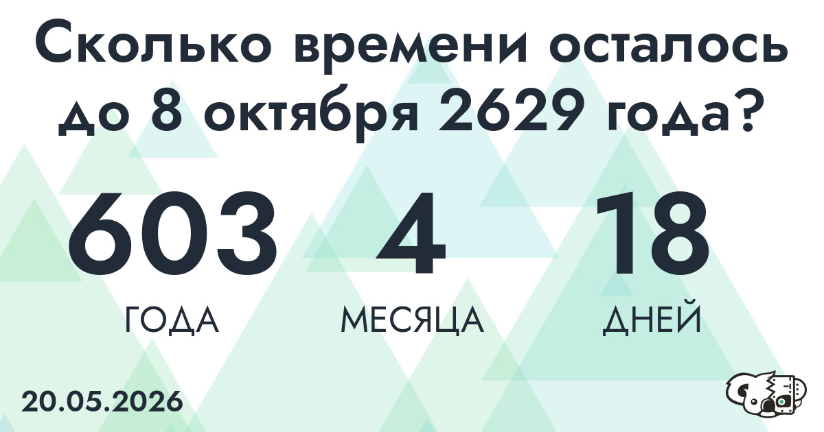 Сколько времени осталось до 8 октября 2629 года