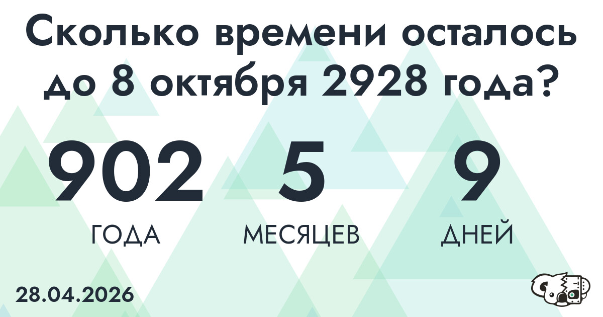 Сколько времени осталось до 8 октября 2928 года