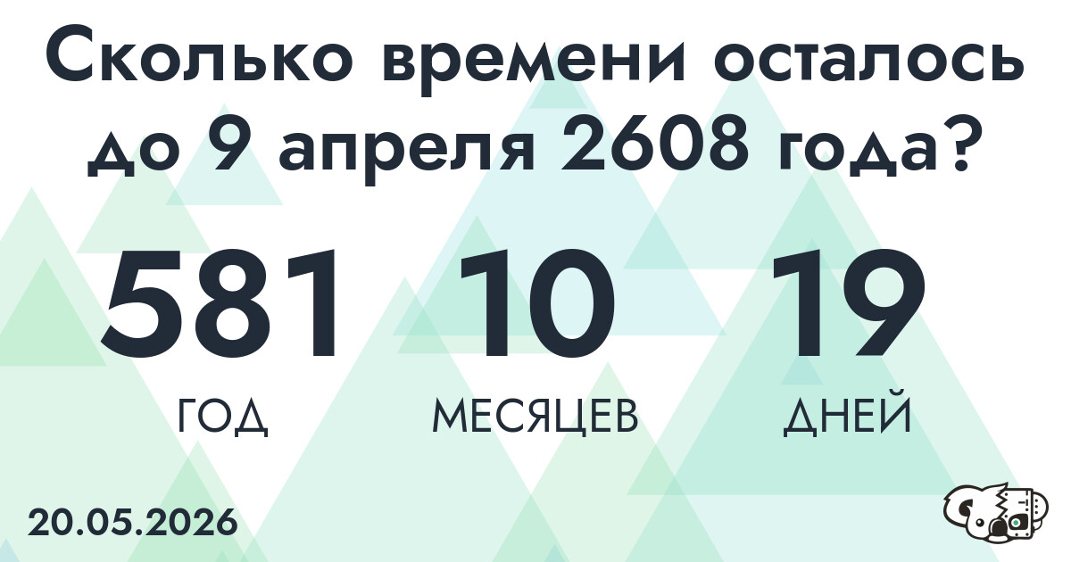 Сколько времени осталось до 9 апреля 2608 года