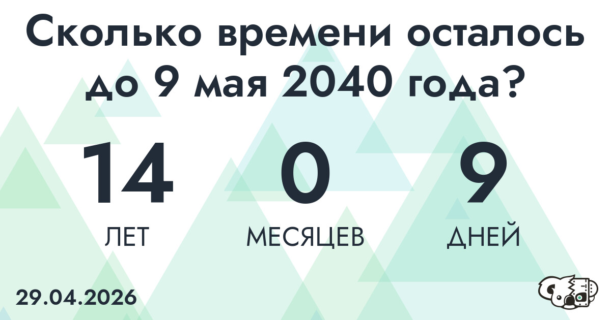 Сколько времени осталось до 9 мая 2040 года