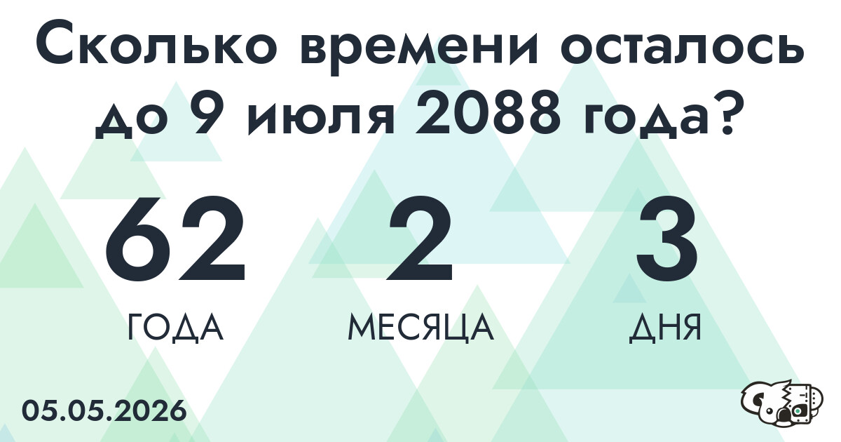 Сколько времени осталось до 9 июля 2088 года