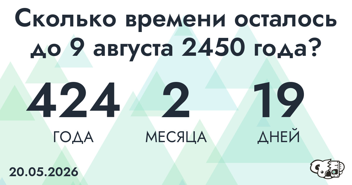 Сколько времени осталось до 9 августа 2450 года