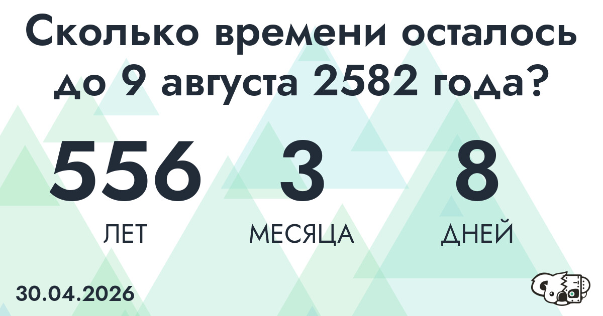 Сколько времени осталось до 9 августа 2582 года