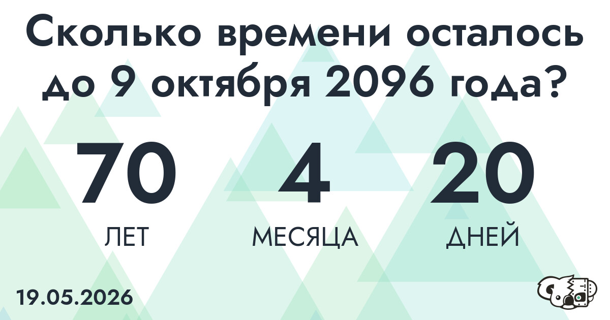 Сколько времени осталось до 9 октября 2096 года