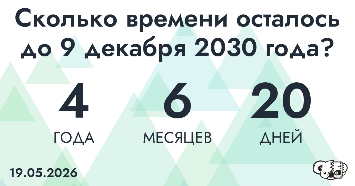 Сколько времени осталось до 9 декабря 2030 года