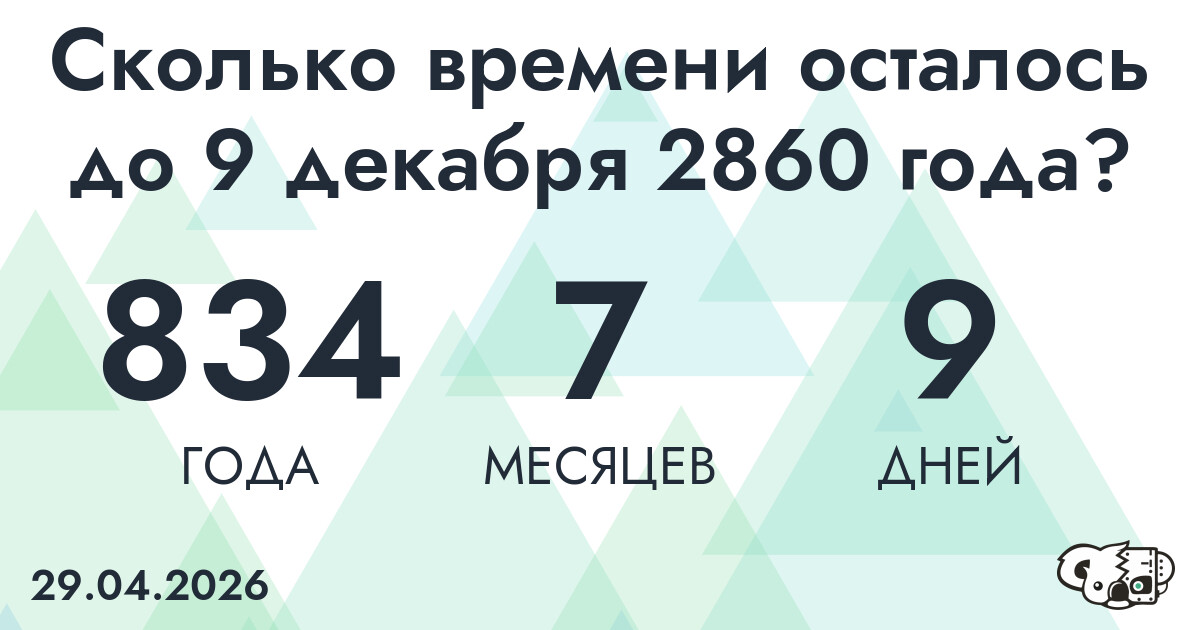 Сколько времени осталось до 9 декабря 2860 года