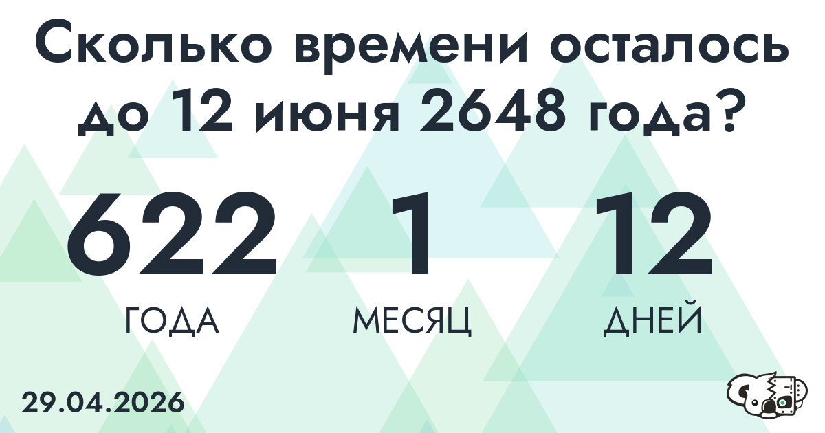 Сколько времени осталось до 12 июня 2648 года