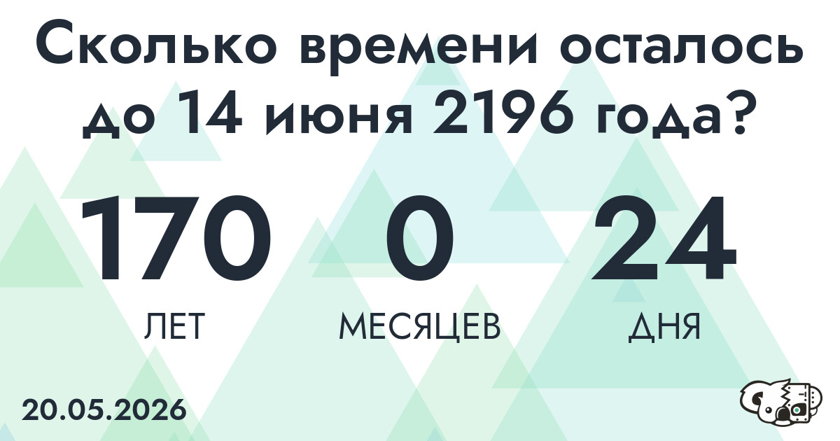Сколько времени осталось до 14 июня 2196 года
