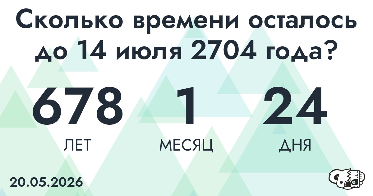 Сколько времени осталось до 14 июля 2704 года