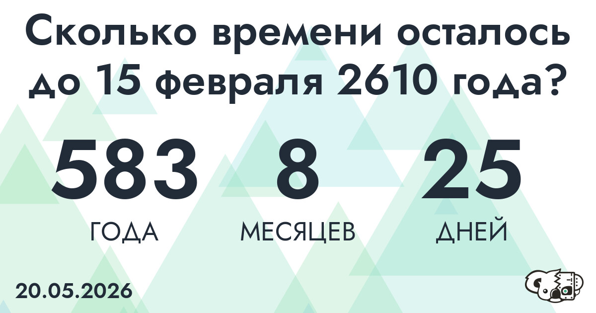 Сколько времени осталось до 15 февраля 2610 года