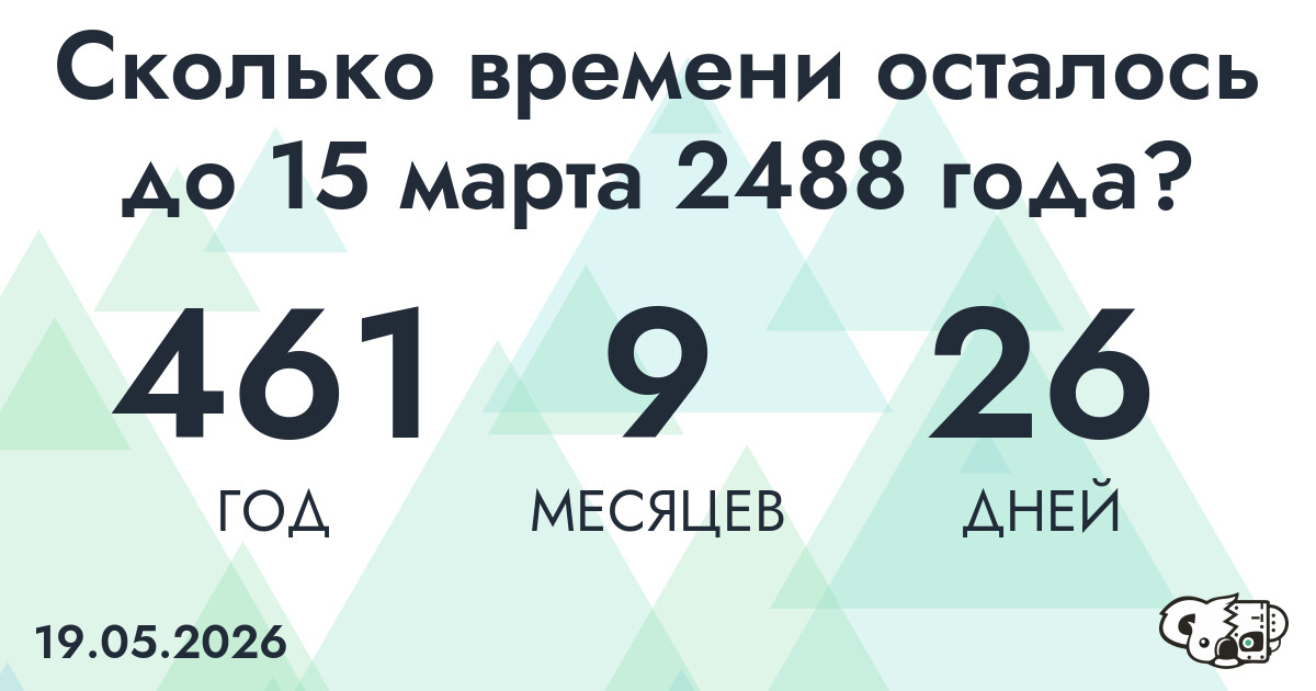 Сколько времени осталось до 15 марта 2488 года