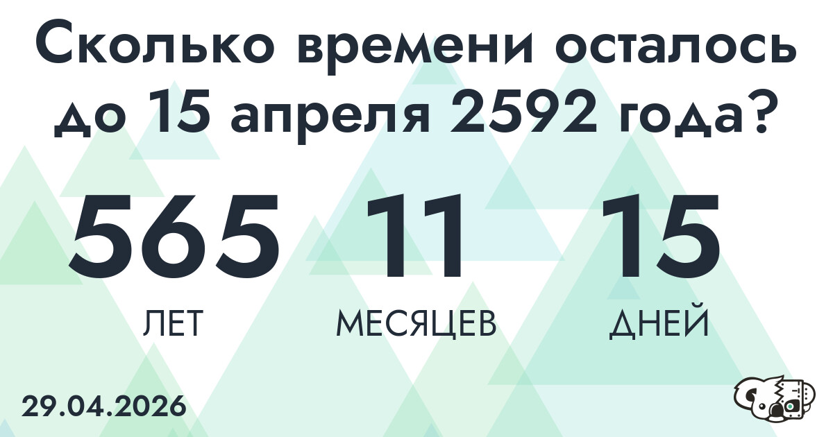 Сколько времени осталось до 15 апреля 2592 года