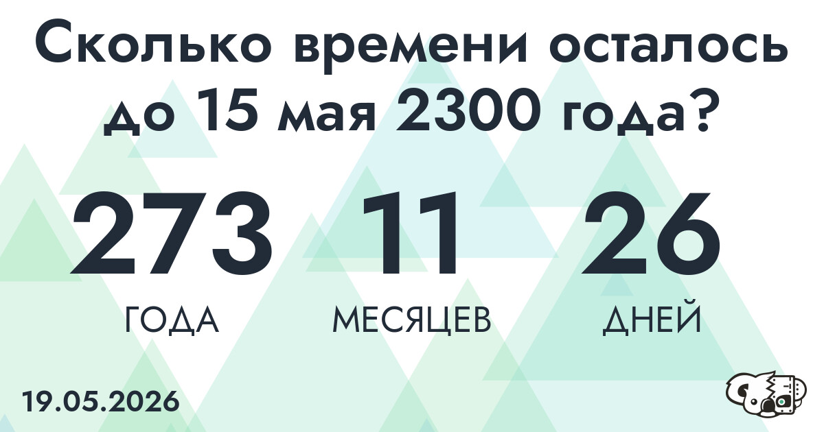 Сколько времени осталось до 15 мая 2300 года
