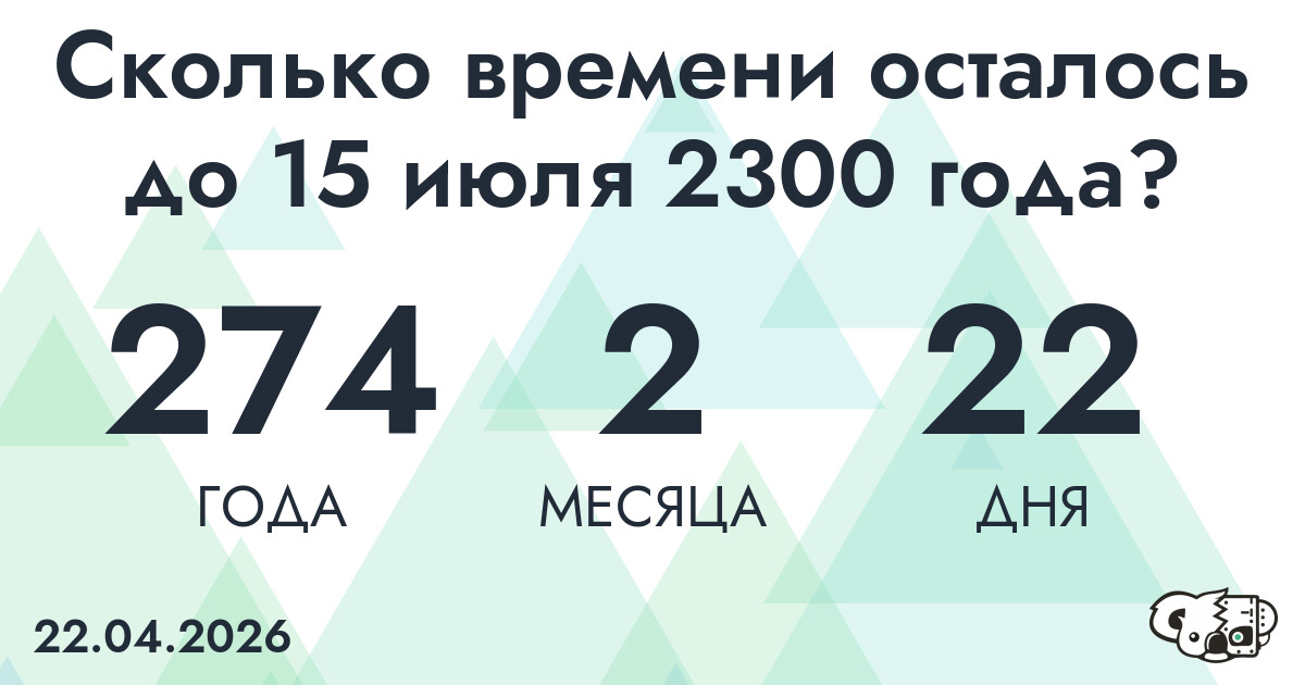 Сколько времени осталось до 15 июля 2300 года