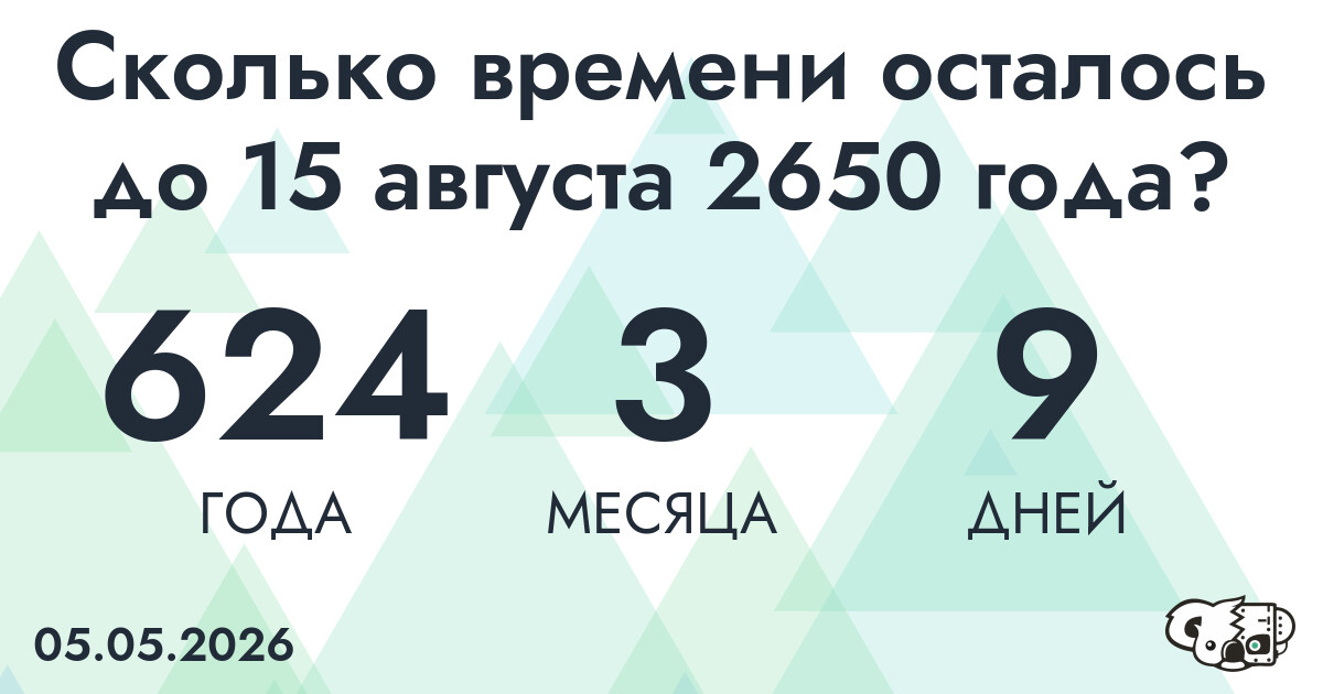 Сколько времени осталось до 15 августа 2650 года