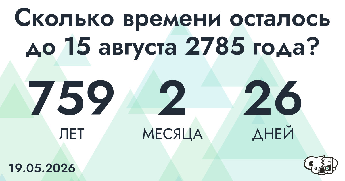 Сколько времени осталось до 15 августа 2785 года