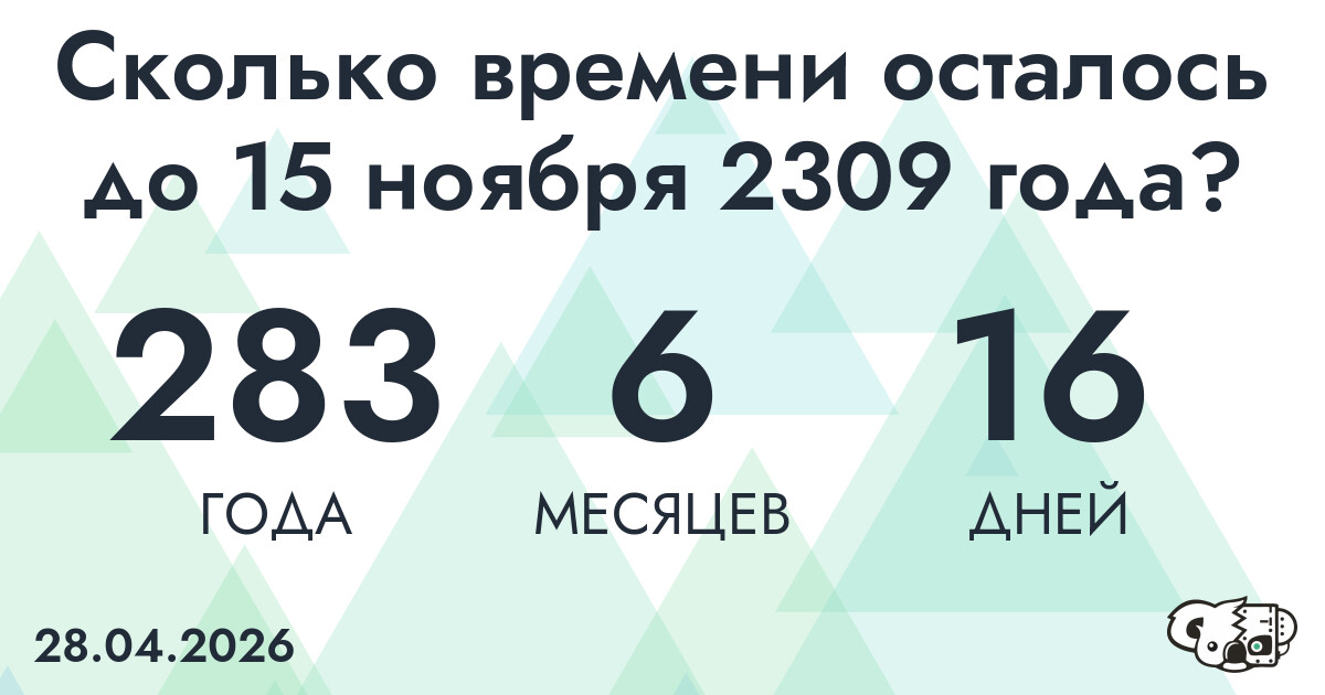 Сколько времени осталось до 15 ноября 2309 года