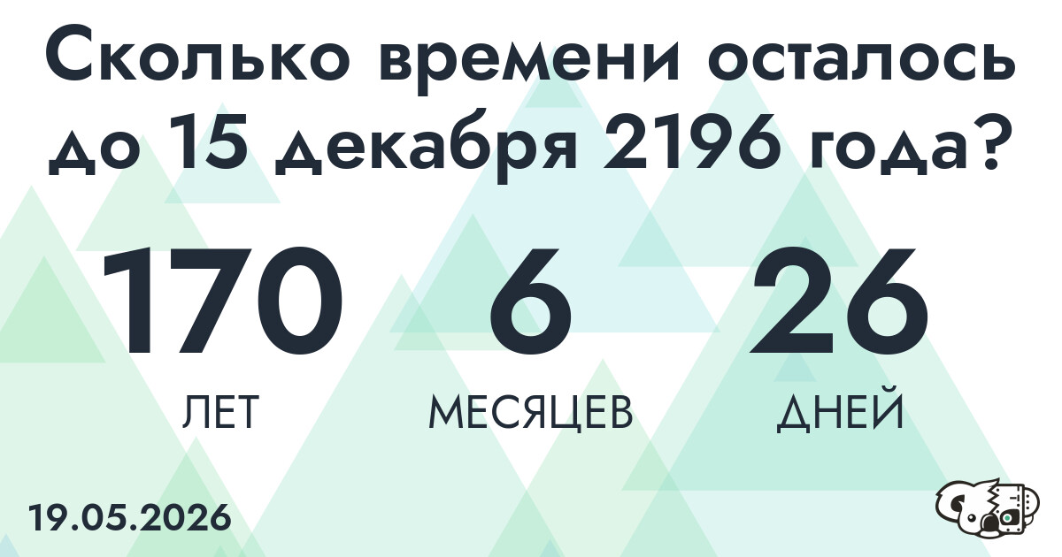 Сколько времени осталось до 15 декабря 2196 года