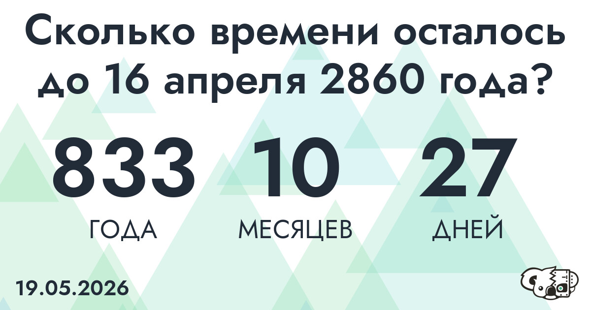 Сколько времени осталось до 16 апреля 2860 года