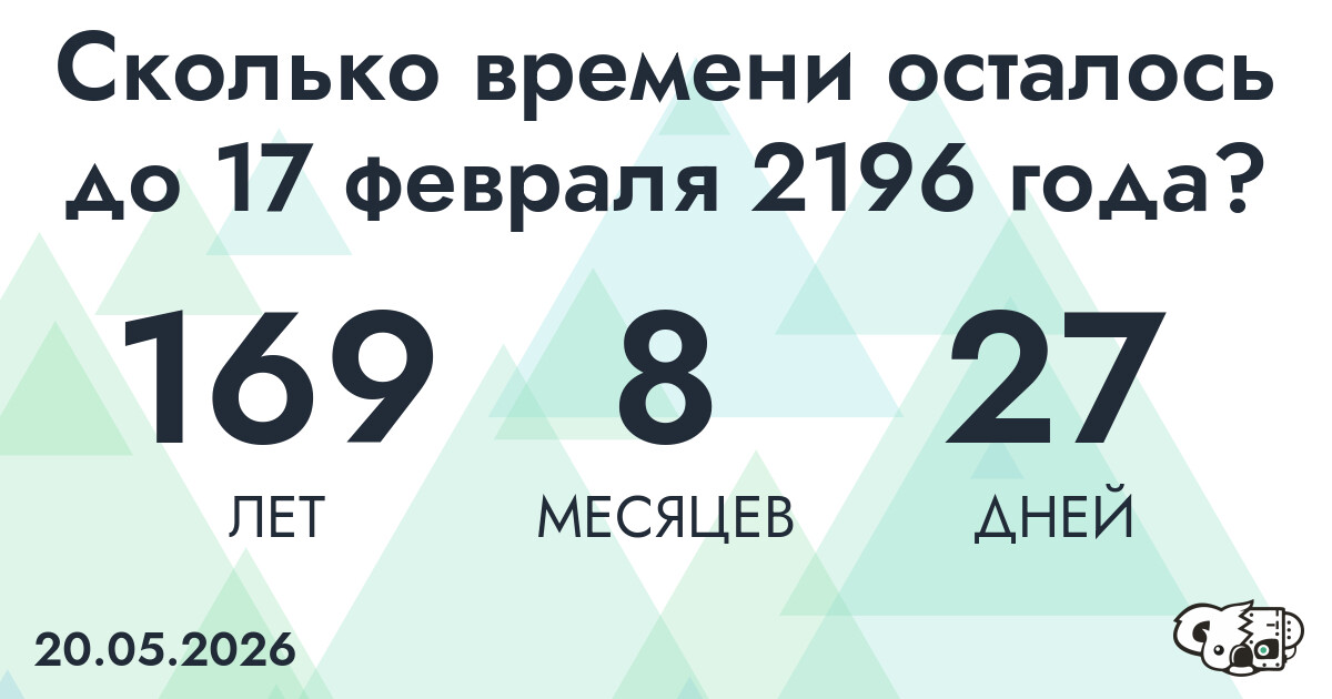 Сколько времени осталось до 17 февраля 2196 года
