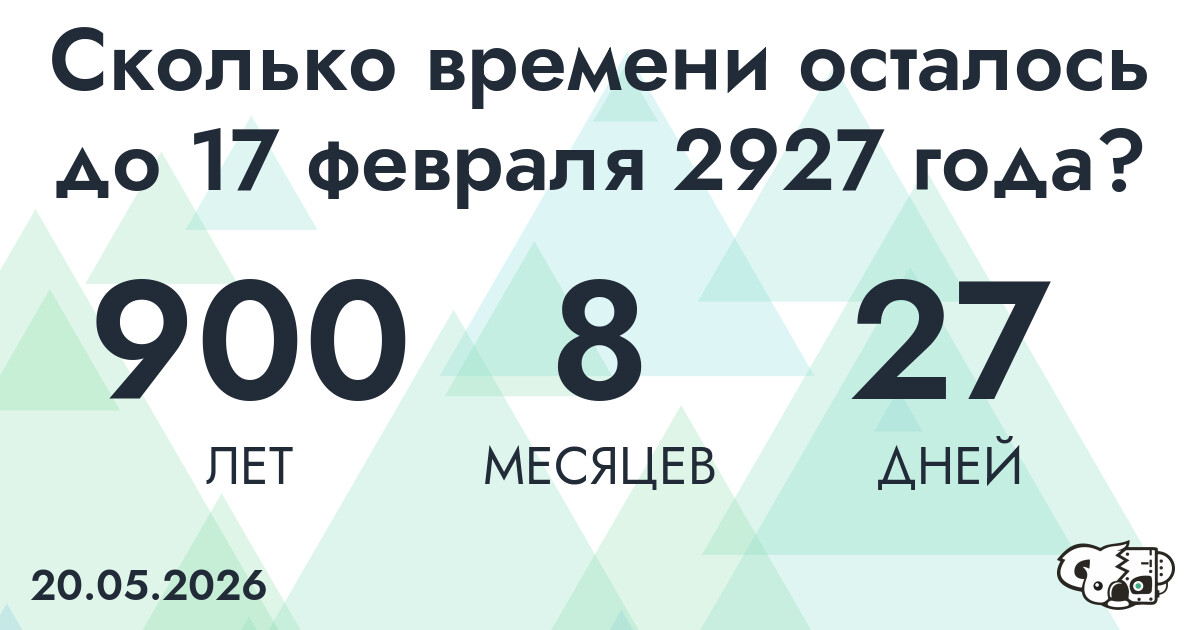 Сколько времени осталось до 17 февраля 2927 года
