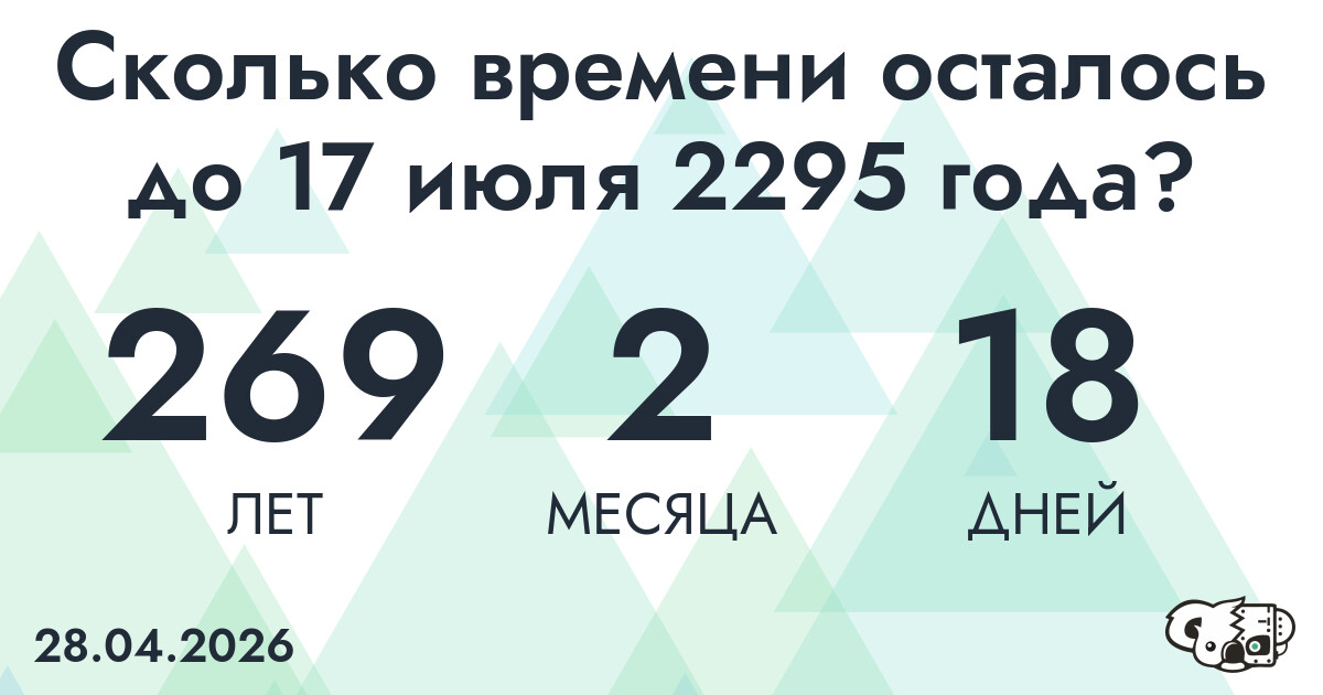 Сколько времени осталось до 17 июля 2295 года