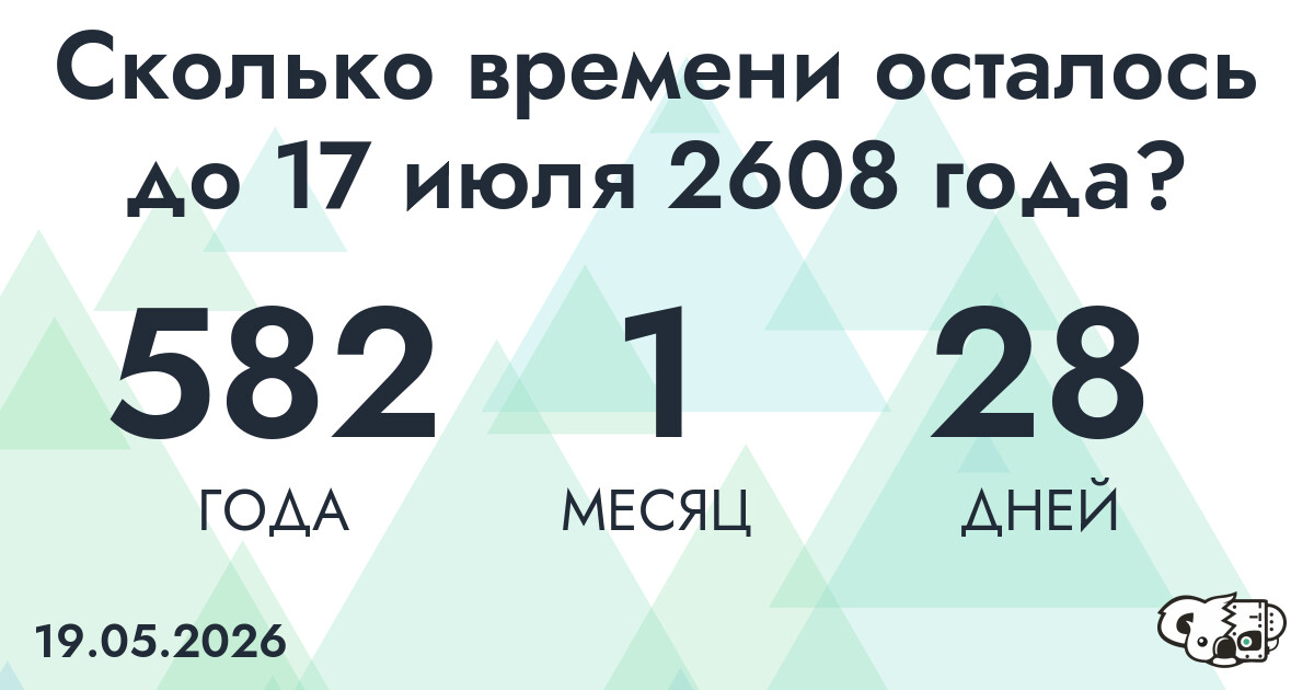 Сколько времени осталось до 17 июля 2608 года