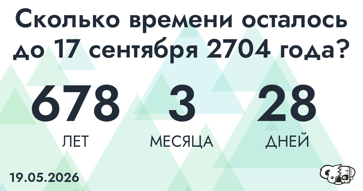 Сколько времени осталось до 17 сентября 2704 года