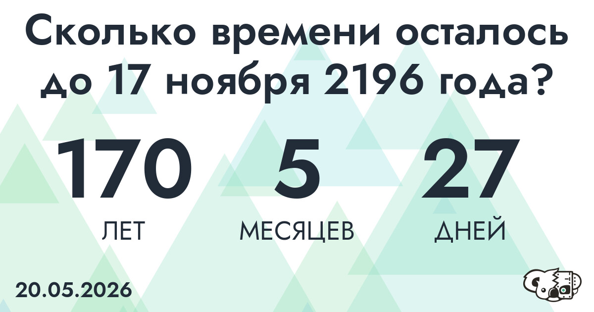 Сколько времени осталось до 17 ноября 2196 года