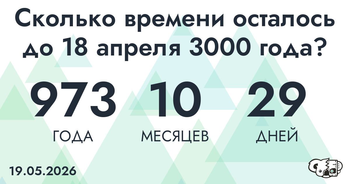 Сколько времени осталось до 18 апреля 3000 года