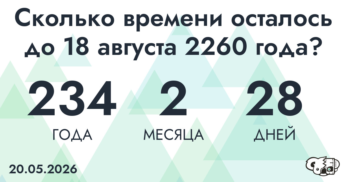 Сколько времени осталось до 18 августа 2260 года