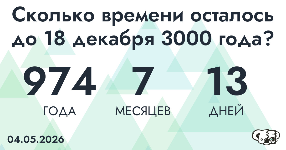 Сколько времени осталось до 18 декабря 3000 года