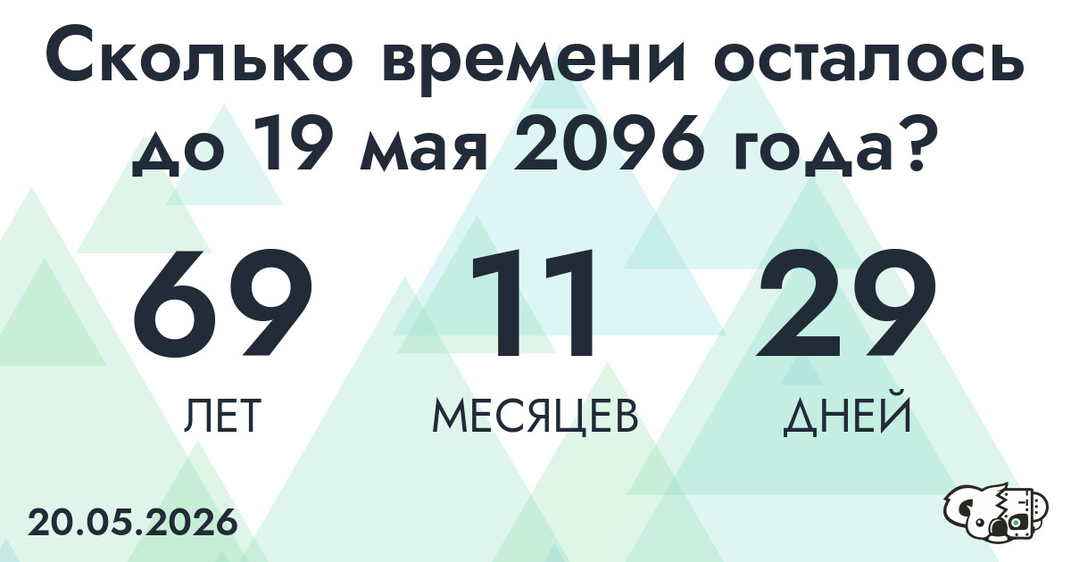 Сколько времени осталось до 19 мая 2096 года
