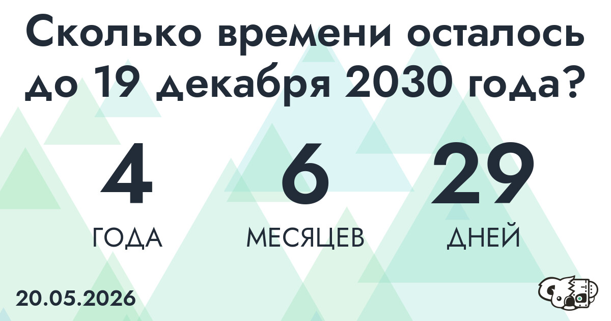 Сколько времени осталось до 19 декабря 2030 года