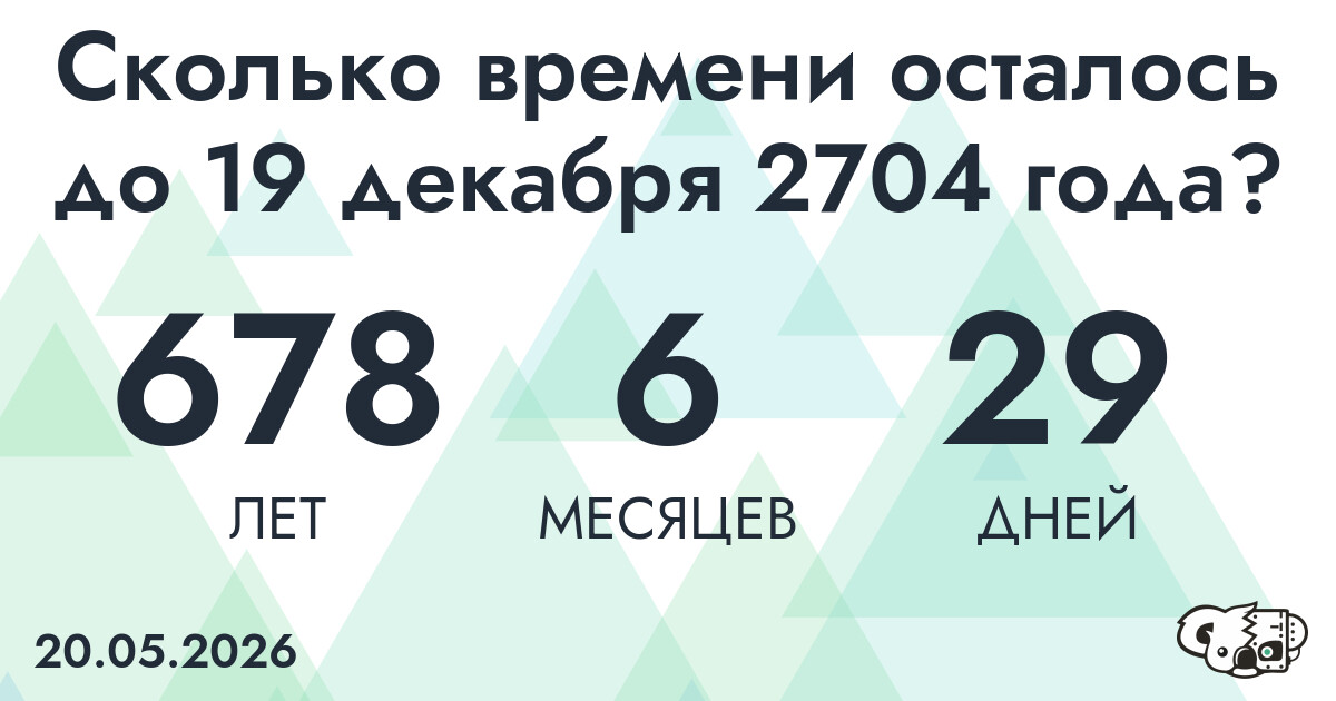 Сколько времени осталось до 19 декабря 2704 года