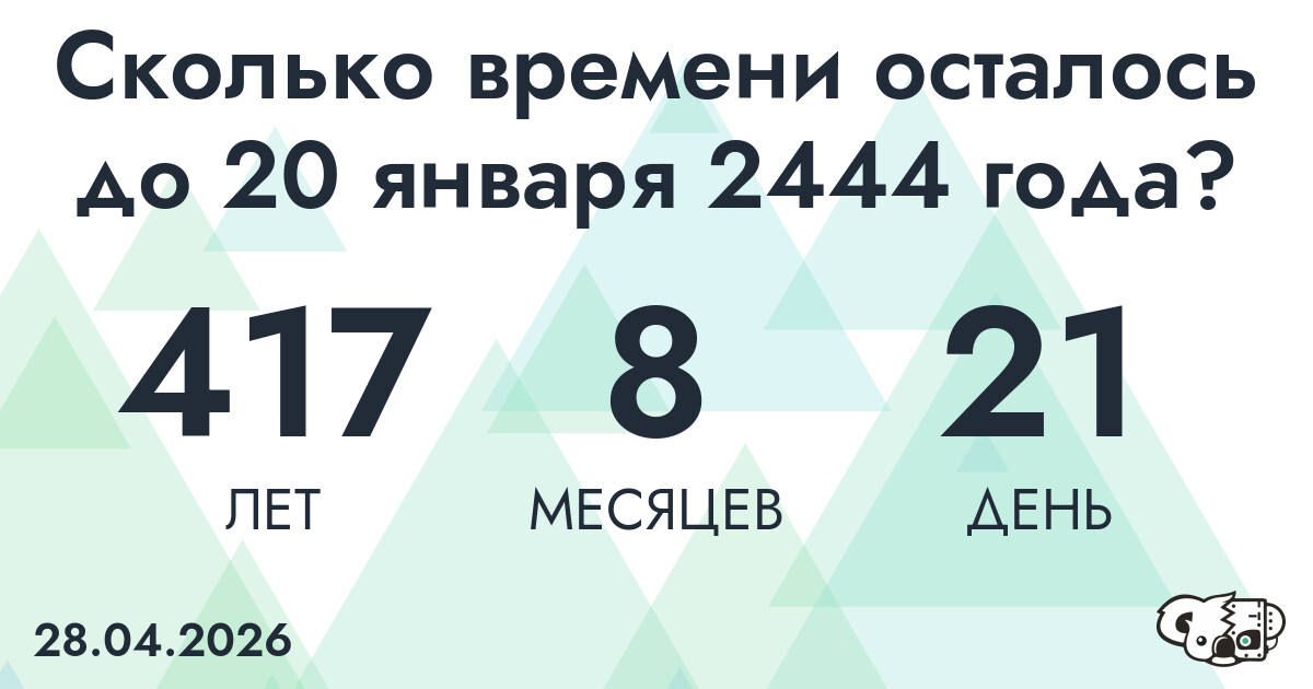 Сколько времени осталось до 20 января 2444 года