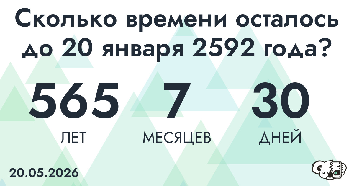 Сколько времени осталось до 20 января 2592 года