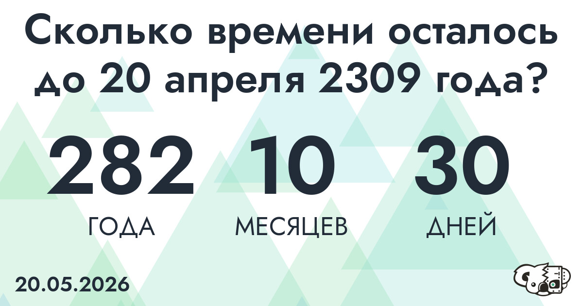 Сколько времени осталось до 20 апреля 2309 года
