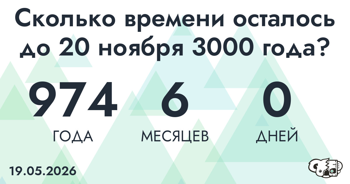 Сколько времени осталось до 20 ноября 3000 года