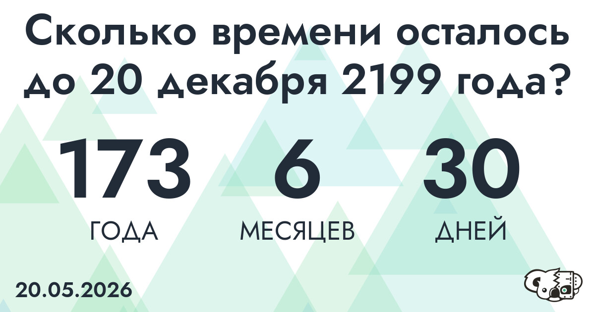 Сколько времени осталось до 20 декабря 2199 года