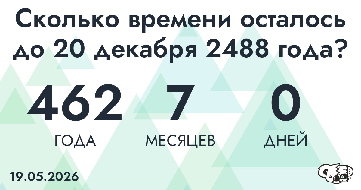 Сколько времени осталось до 20 декабря 2488 года